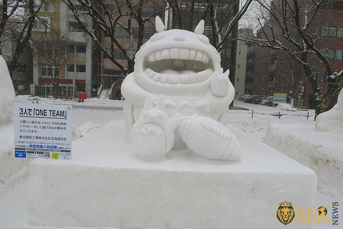 View of the snow sculpture in Sapporo at the Snow Festival 2020
