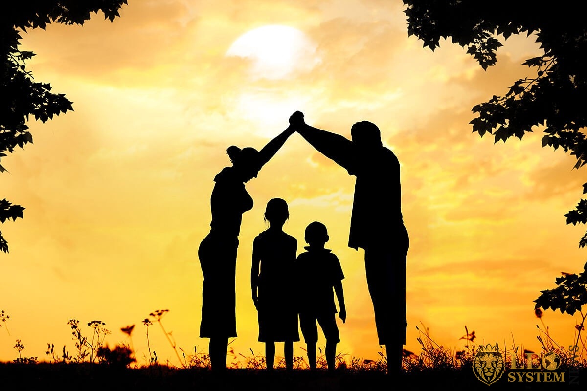 Image of a family at sunset