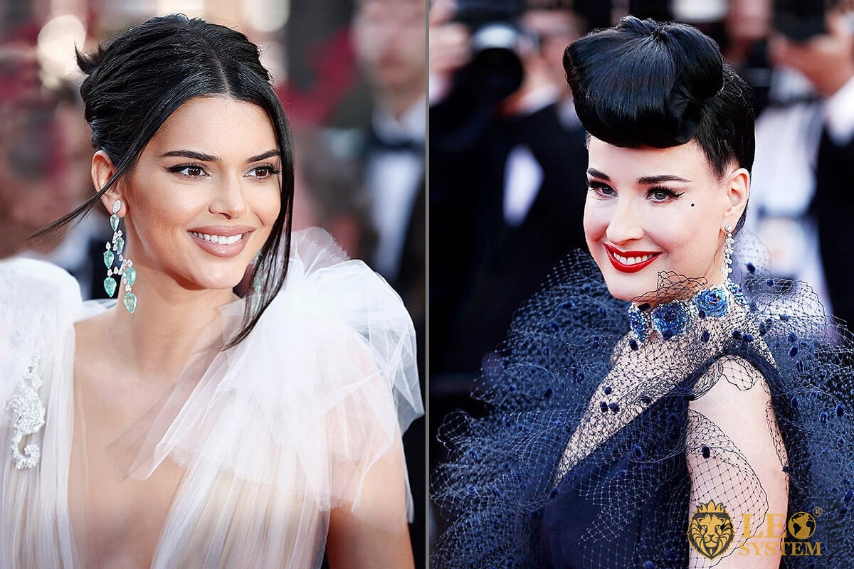 American model Kendall Jenner and American vedette Dita Von Teese with charming smiles