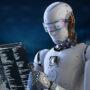 Image of a humanoid robot reading a book