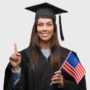 Image of a girl in a mantle and with the American flag