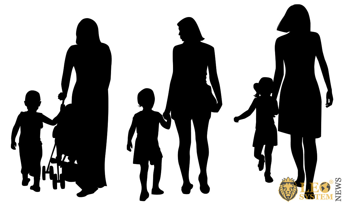 Mothers walking with their children